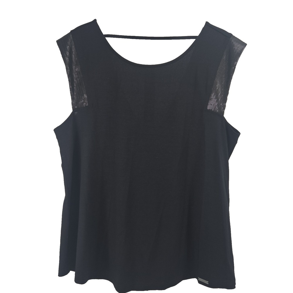 Essential Women's Large Black Sleeveless Jersey Sequin Accent Tank Top
